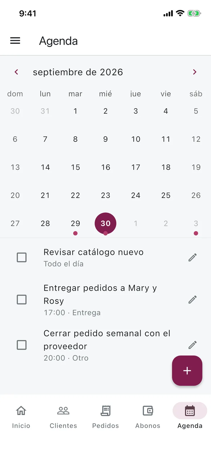 Agenda del mes con los pendientes del día